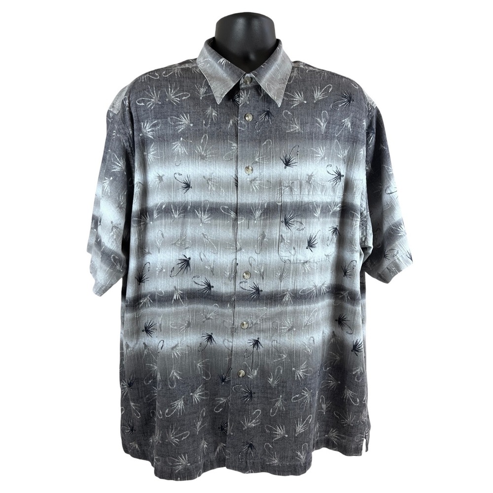 Roundtree & Yorke Outfitters Men's XL Fly Fishing‎ Camp Shirt Gray Black Cotton